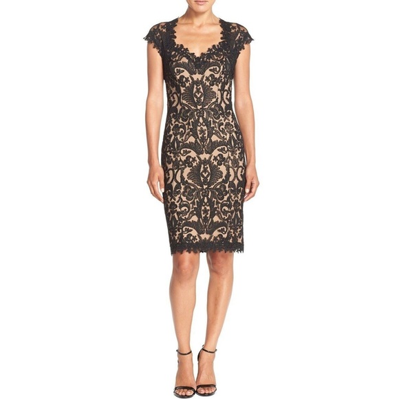 sachin and babi light blue dress queen anne neckline